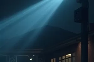 《屋顶上的旧电台》天线与夕阳的重叠画面